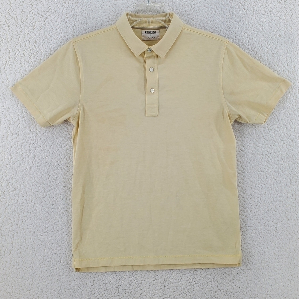 Linksoul Polo Shirt Mens S Yellow Short Sleeves Tempus Fugit Luxury Cotton - Picture 10 of 11